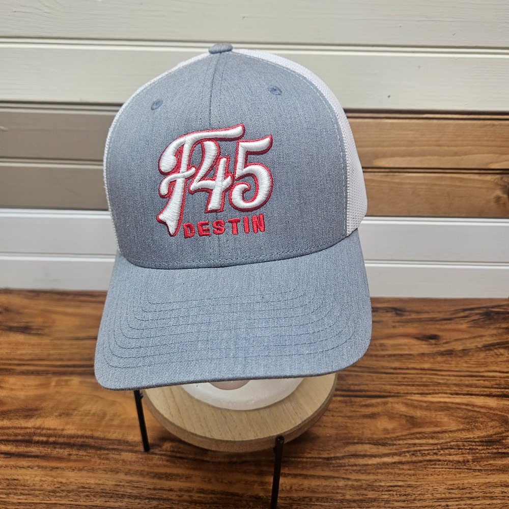 F45 Destin Florida Gym Trucker Hat Yupoong The Classics Grey White Snapback Cap